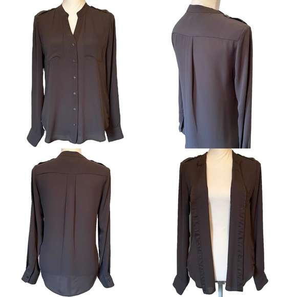 Banana Republic Sheer Gray Long Sleeve Button Up Women’s XS Blouse - Picture 2 of 10